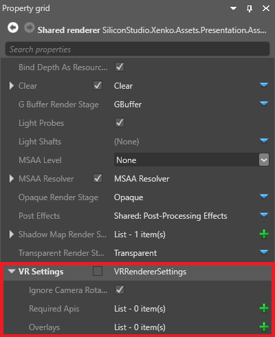 VR settings