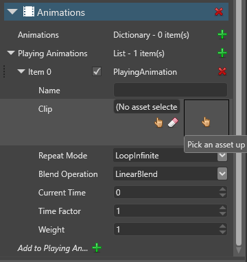 Select an animation asset